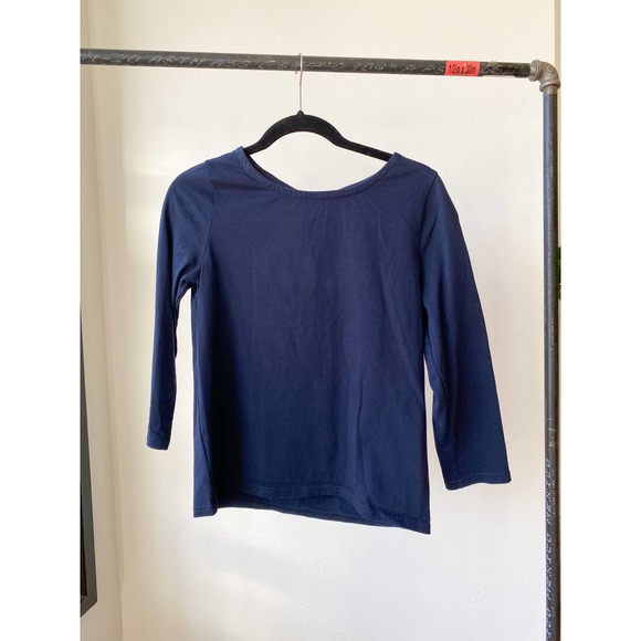 J. CREW Women's Navy Tie Back/Keyhole Back Mariner Three Quarter Sleeve Tee sz S - Picture 3 of 11